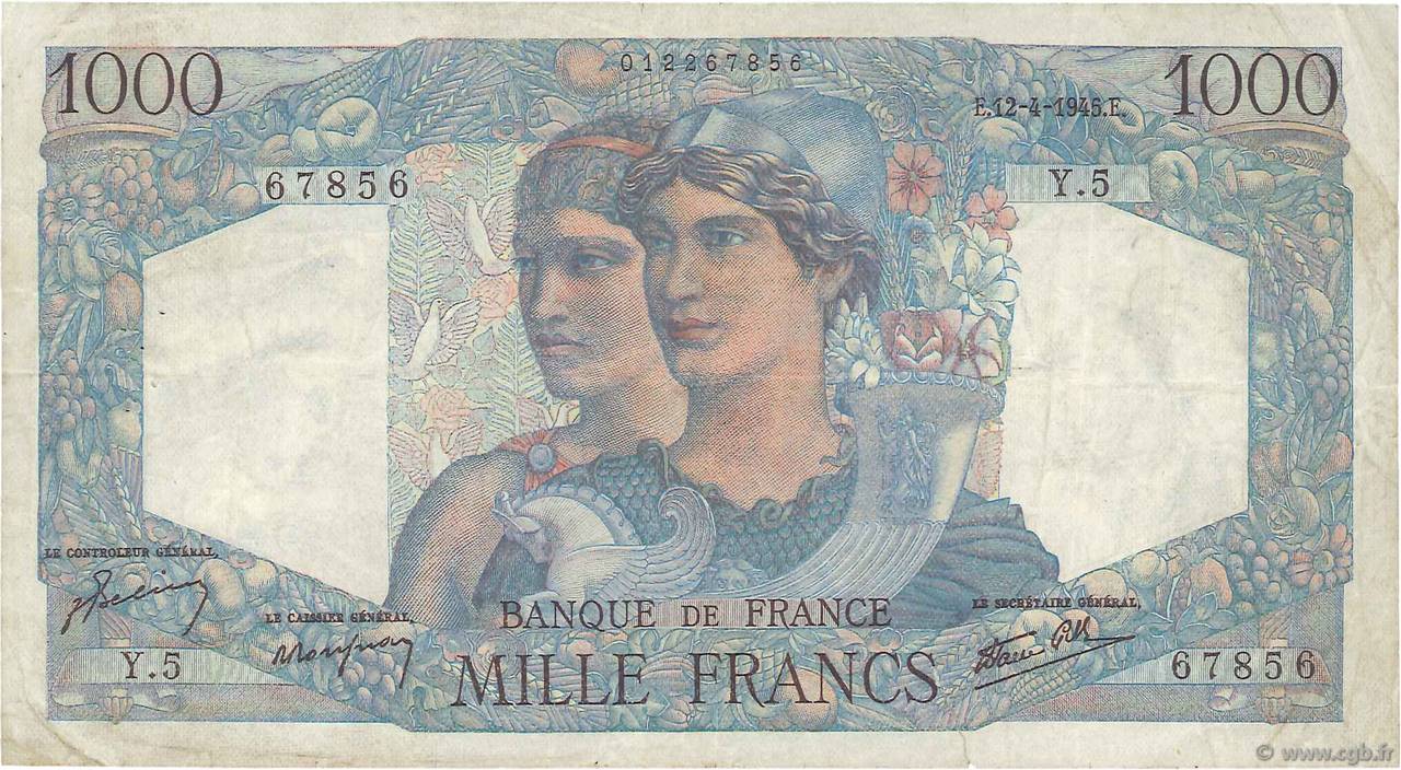 1000 Francs MINERVE ET HERCULE FRANCE  1945 F.41.01 F