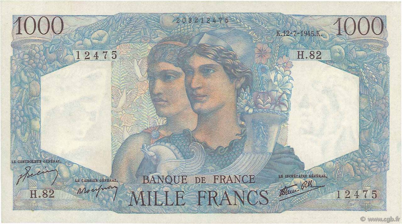 1000 Francs MINERVE ET HERCULE FRANCIA  1945 F.41.06 AU