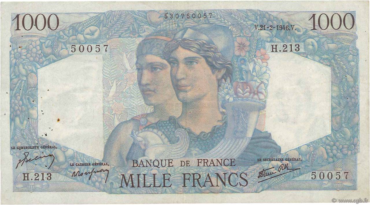 1000 Francs MINERVE ET HERCULE FRANKREICH  1946 F.41.11 S