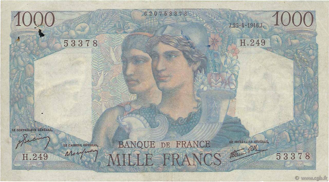 1000 Francs MINERVE ET HERCULE FRANKREICH  1946 F.41.13 S