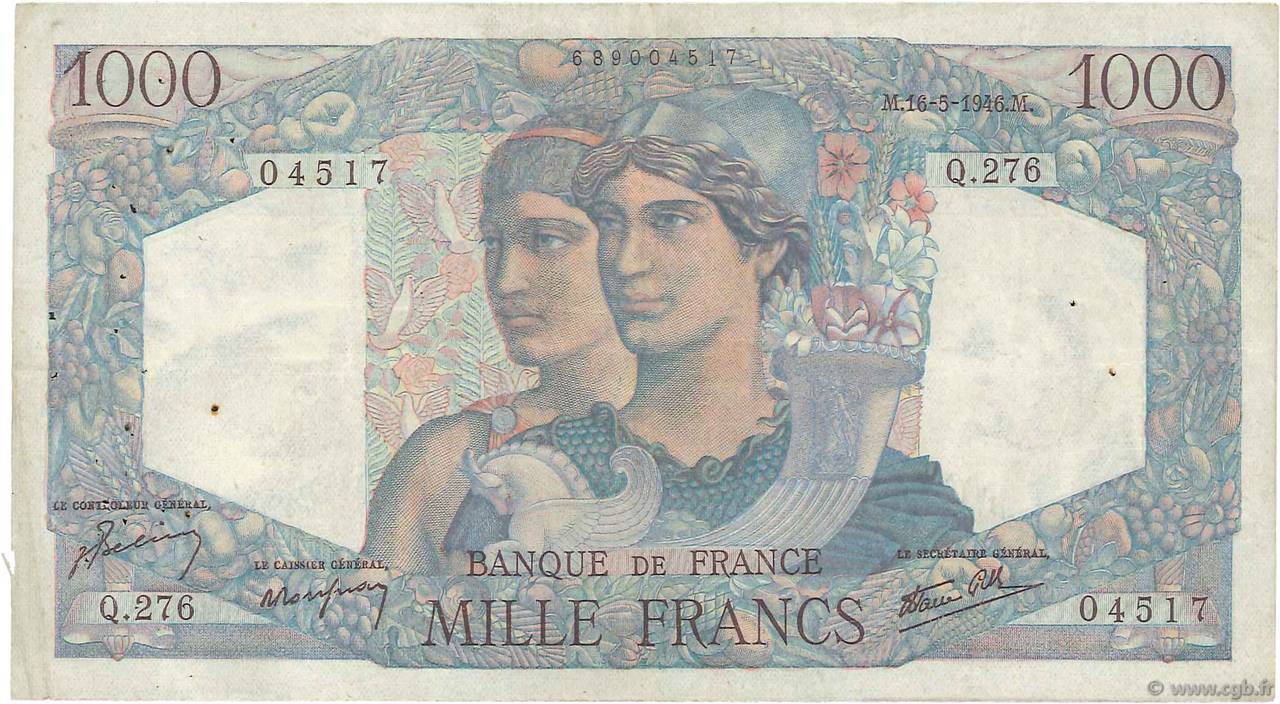 1000 Francs MINERVE ET HERCULE FRANCE  1946 F.41.14 TB