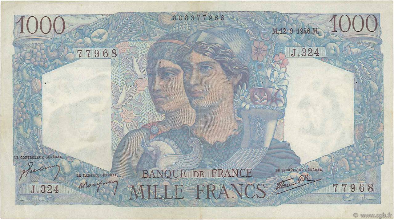 1000 Francs MINERVE ET HERCULE FRANCIA  1946 F.41.16 MBC