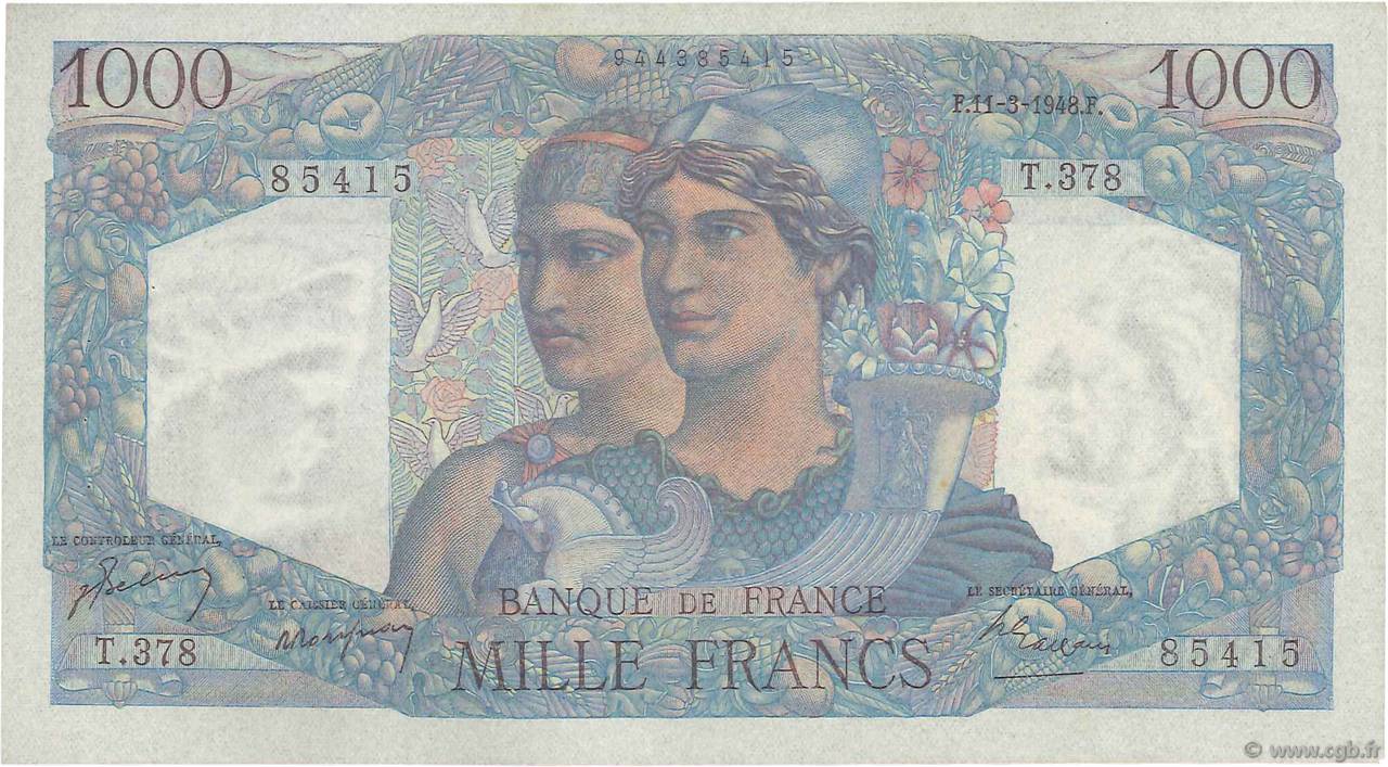1000 Francs MINERVE ET HERCULE FRANCIA  1948 F.41.19 MBC
