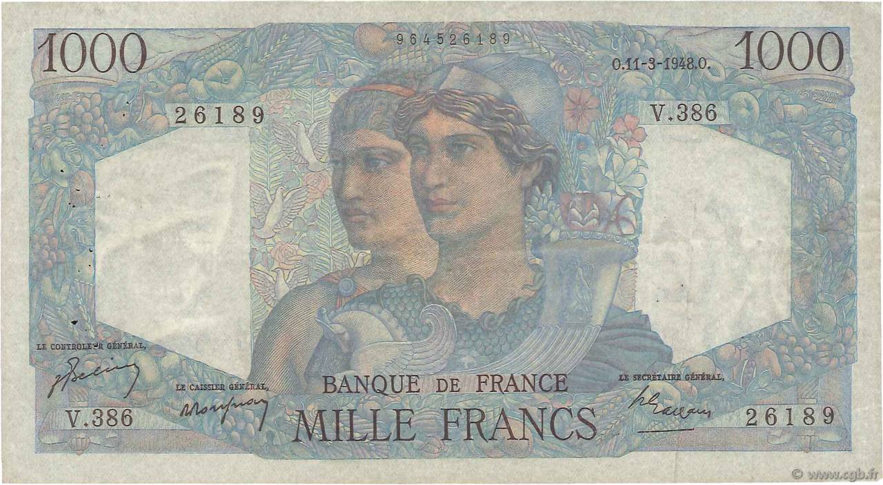1000 Francs MINERVE ET HERCULE FRANCIA  1948 F.41.19 BC
