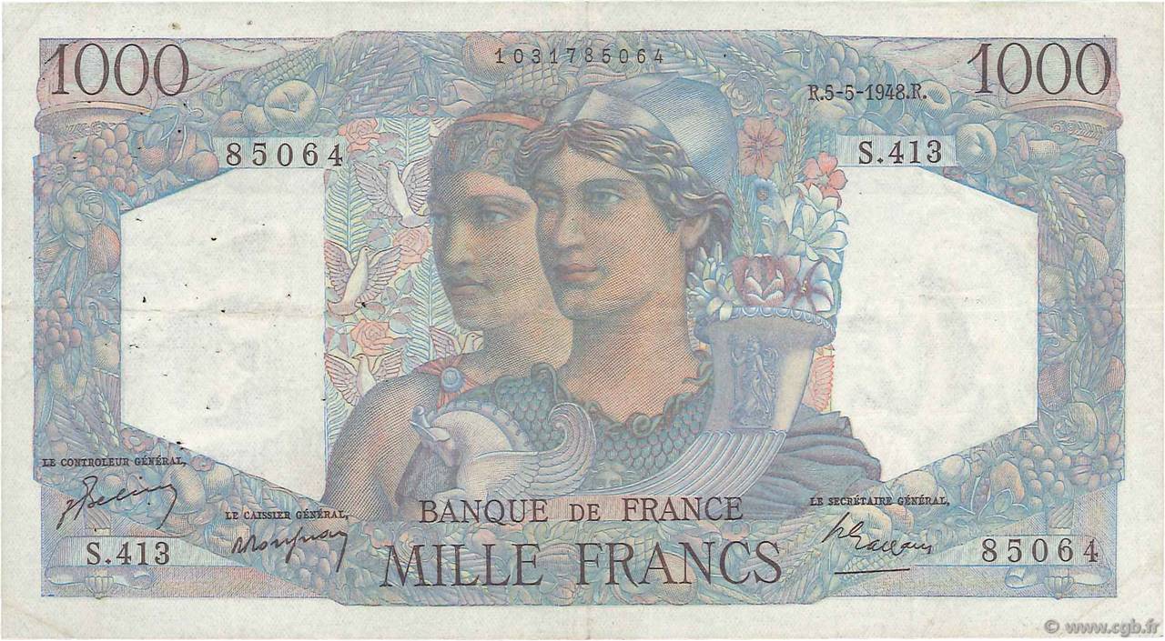 1000 Francs MINERVE ET HERCULE FRANKREICH  1948 F.41.20 fSS