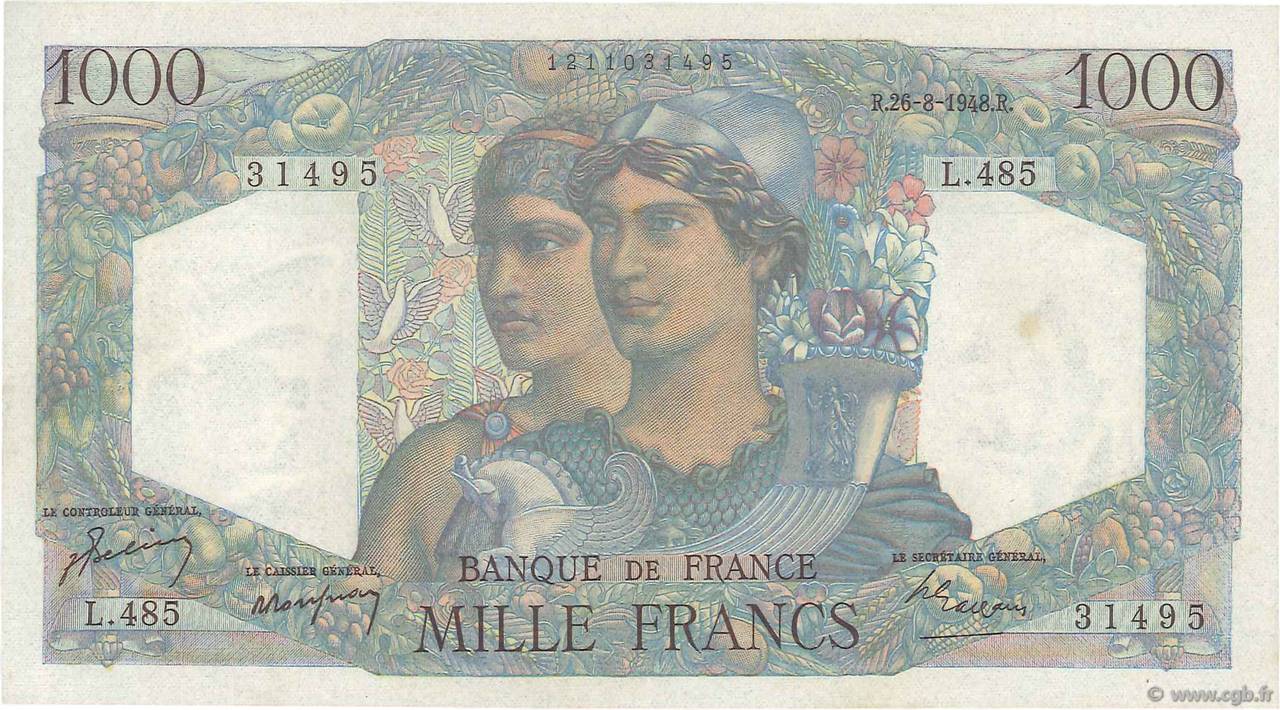 1000 Francs MINERVE ET HERCULE FRANCE  1948 F.41.23 XF