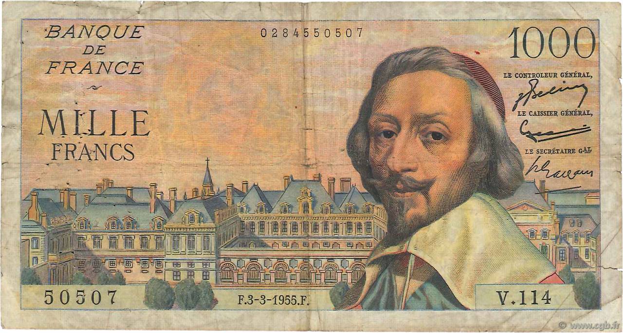 1000 Francs RICHELIEU FRANCIA  1955 F.42.11 B