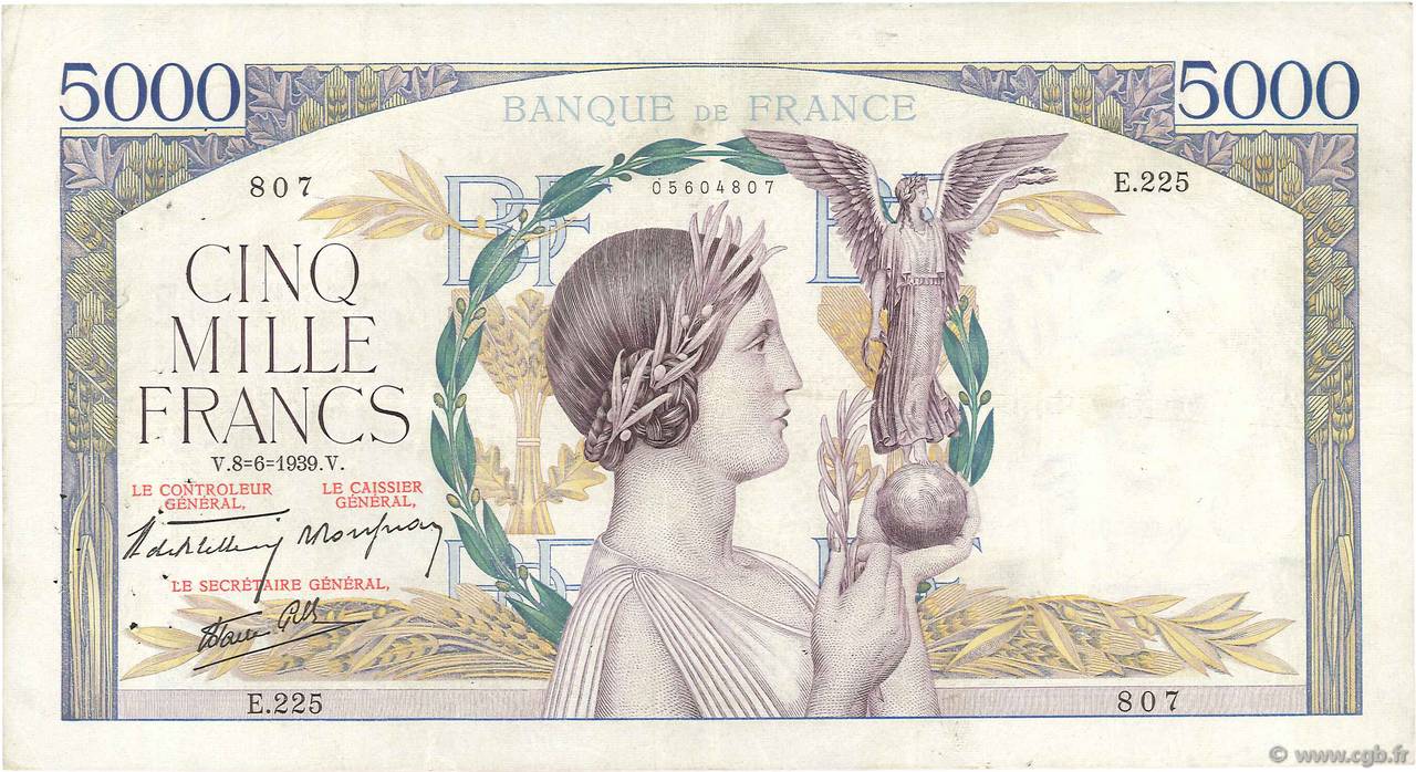 5000 Francs VICTOIRE Impression à plat FRANCIA  1939 F.46.07 q.BB