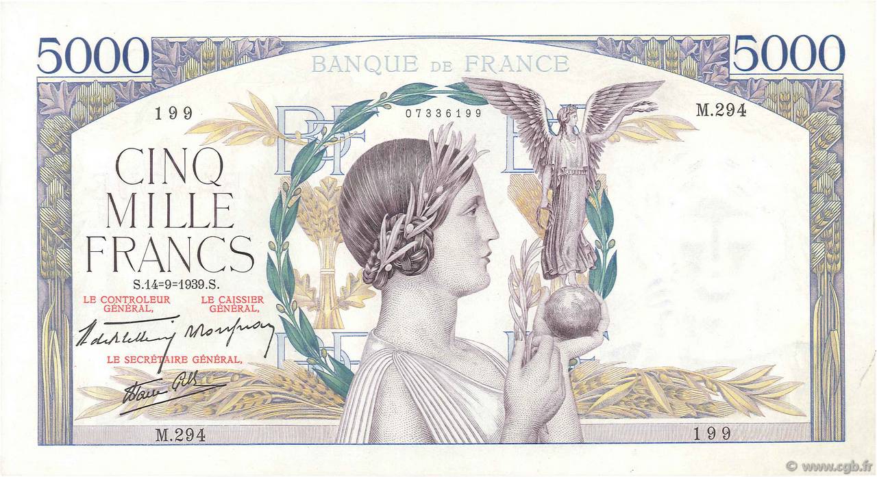 5000 Francs VICTOIRE Impression à plat FRANCIA  1939 F.46.10 EBC+