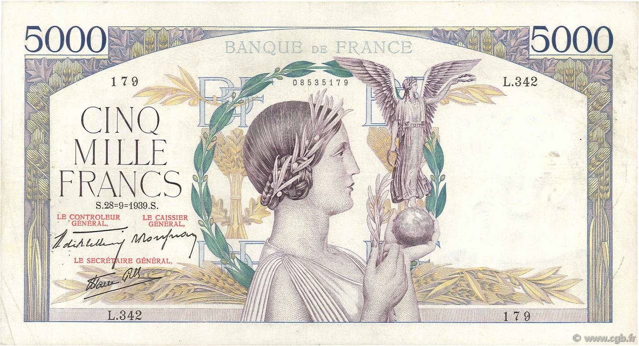 5000 Francs VICTOIRE Impression à plat FRANCIA  1939 F.46.12 q.BB