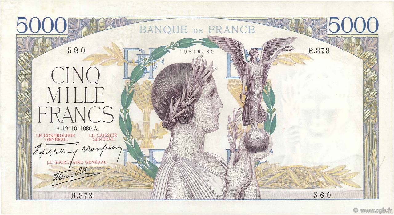 5000 Francs VICTOIRE Impression à plat FRANCE  1939 F.46.14 TTB+