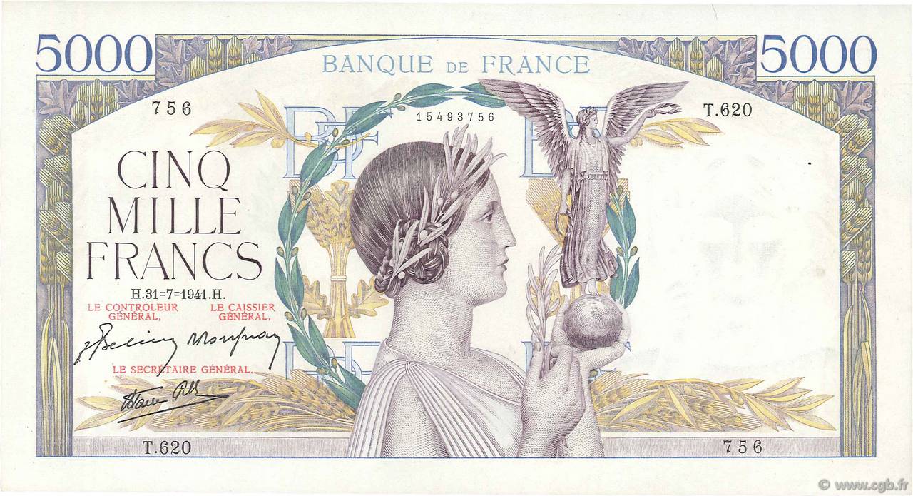 5000 Francs VICTOIRE Impression à plat FRANKREICH  1941 F.46.24 SS