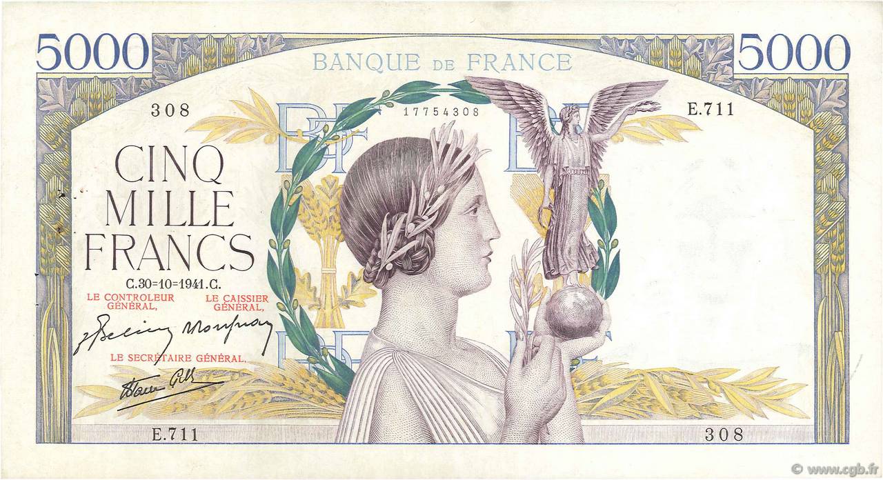 5000 Francs VICTOIRE Impression à plat FRANCE  1941 F.46.28 VF