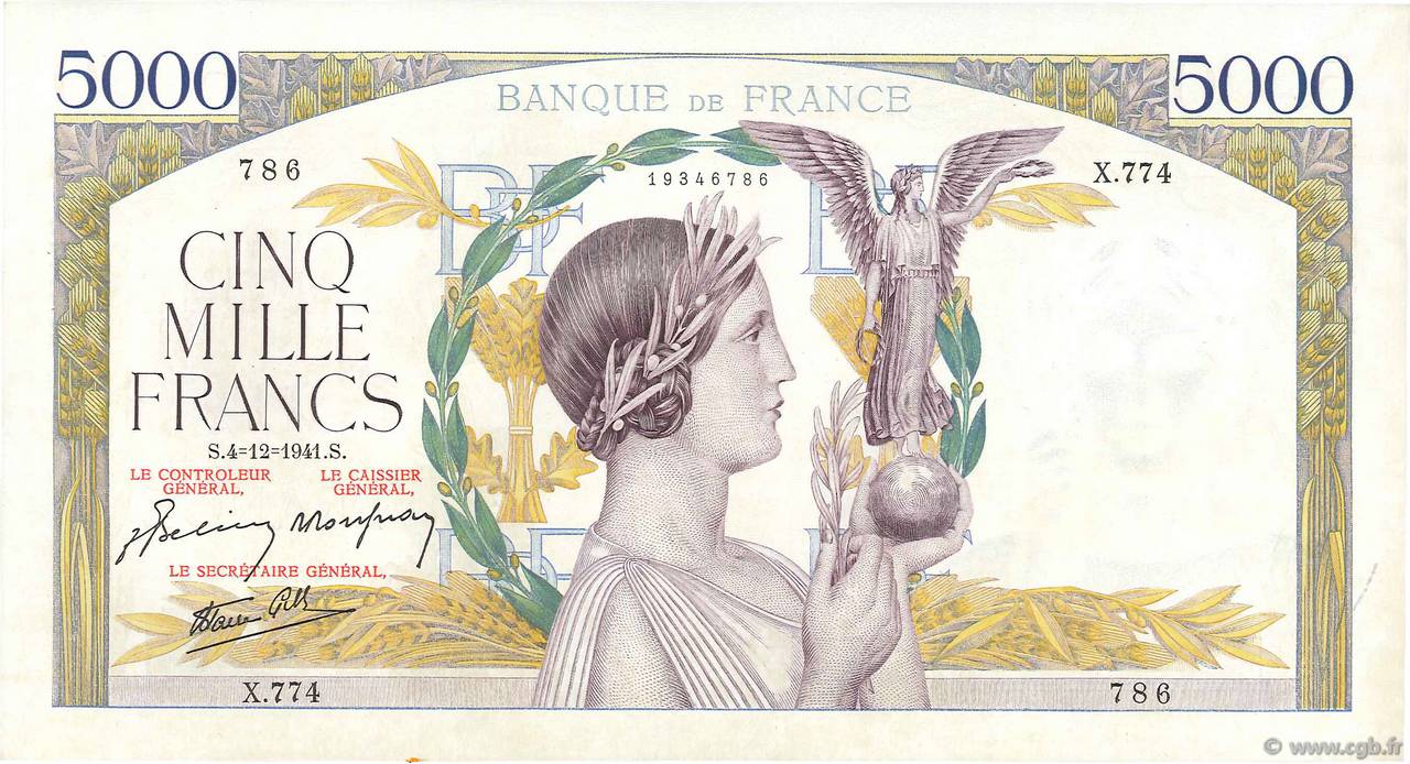 5000 Francs VICTOIRE Impression à plat FRANCIA  1941 F.46.30 q.AU