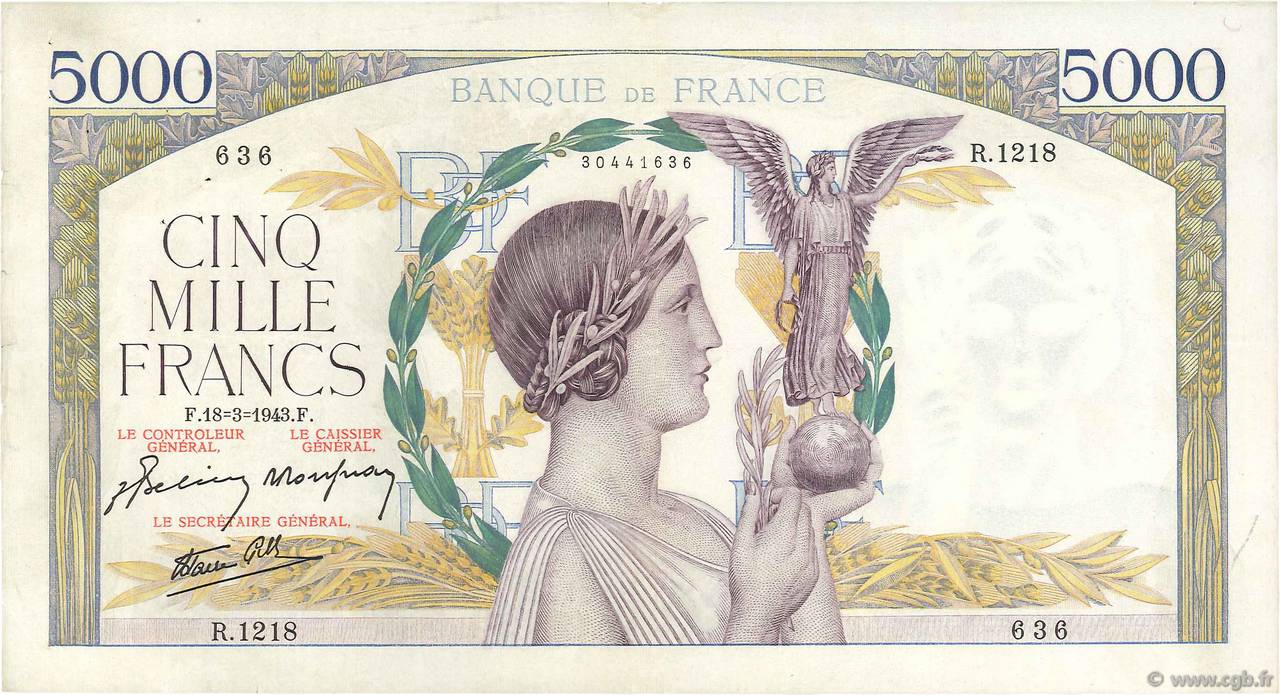 5000 Francs VICTOIRE Impression à plat FRANCIA  1943 F.46.49 MBC