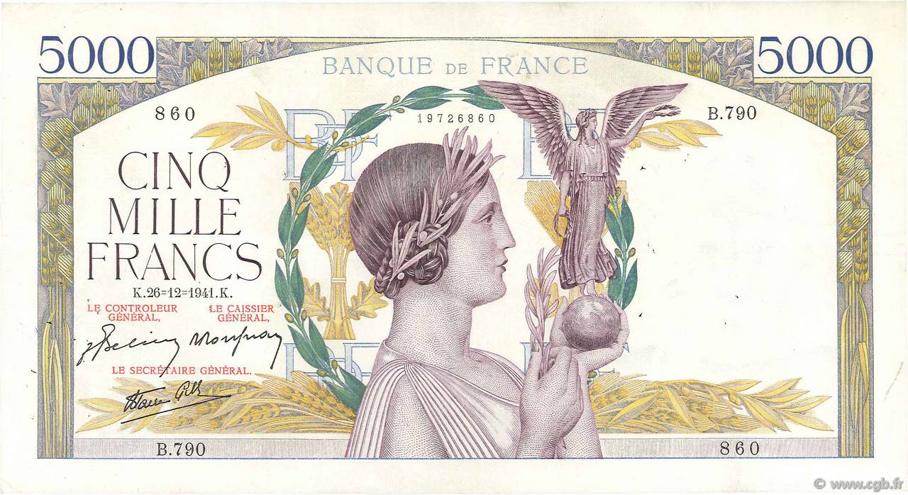 5000 Francs VICTOIRE Impression à plat FRANCIA  1941 F.46.31 BB