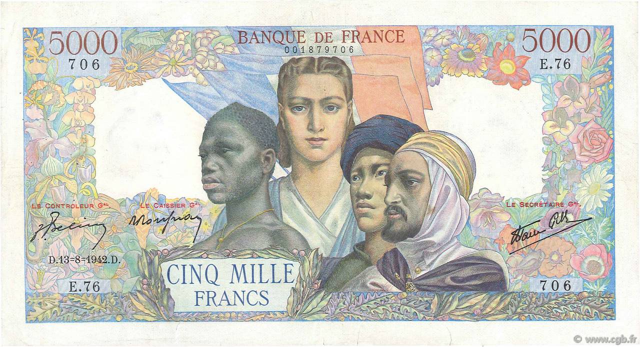 5000 Francs EMPIRE FRANÇAIS FRANCE  1942 F.47.04 F+