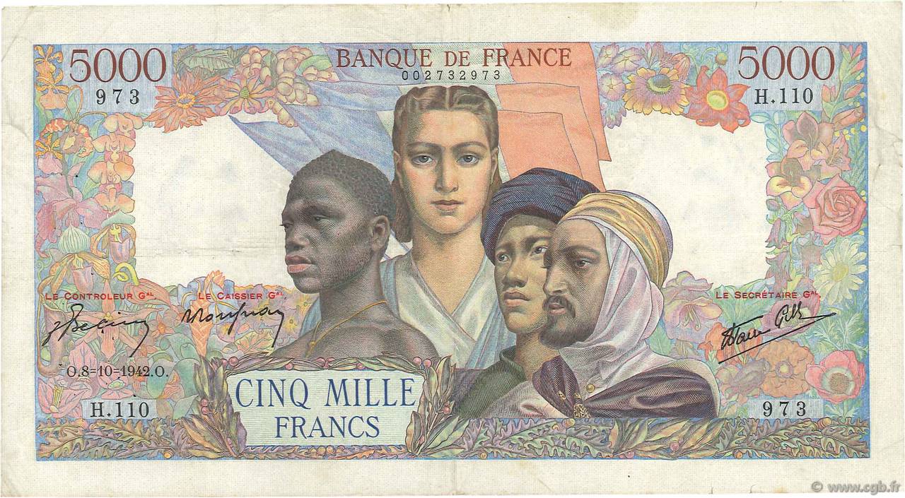 5000 Francs EMPIRE FRANÇAIS FRANCIA  1942 F.47.05 BC