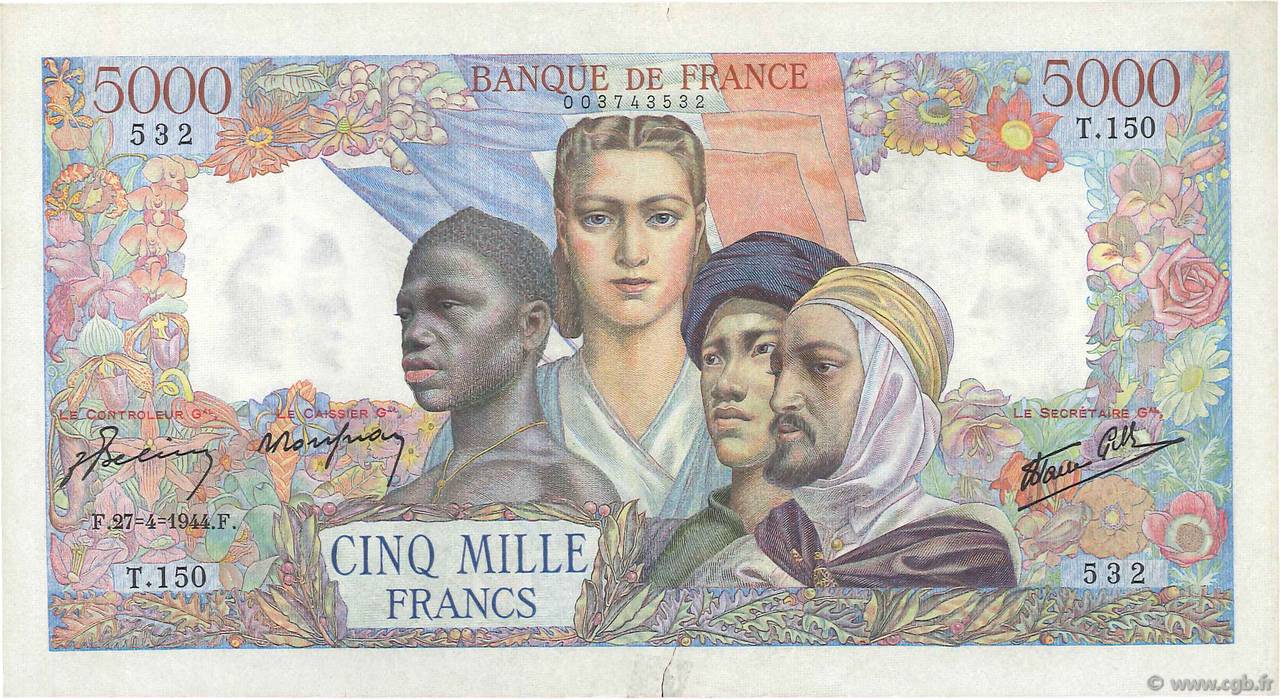 5000 Francs EMPIRE FRANÇAIS FRANCIA  1944 F.47.07 MBC+