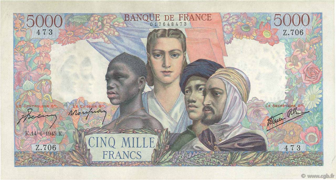 5000 Francs EMPIRE FRANÇAIS FRANCE  1945 F.47.30 TTB+