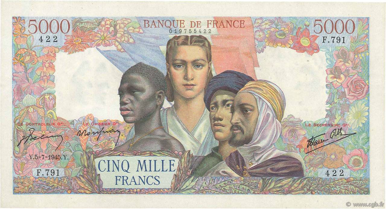 5000 Francs EMPIRE FRANÇAIS FRANKREICH  1945 F.47.33 fST