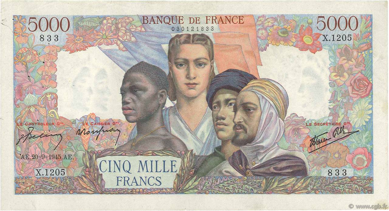 5000 Francs EMPIRE FRANÇAIS FRANCE  1945 F.47.44 pr.TTB
