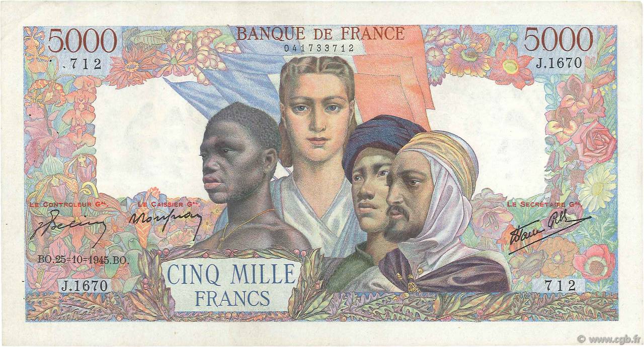 5000 Francs EMPIRE FRANÇAIS FRANCIA  1945 F.47.48 MBC+