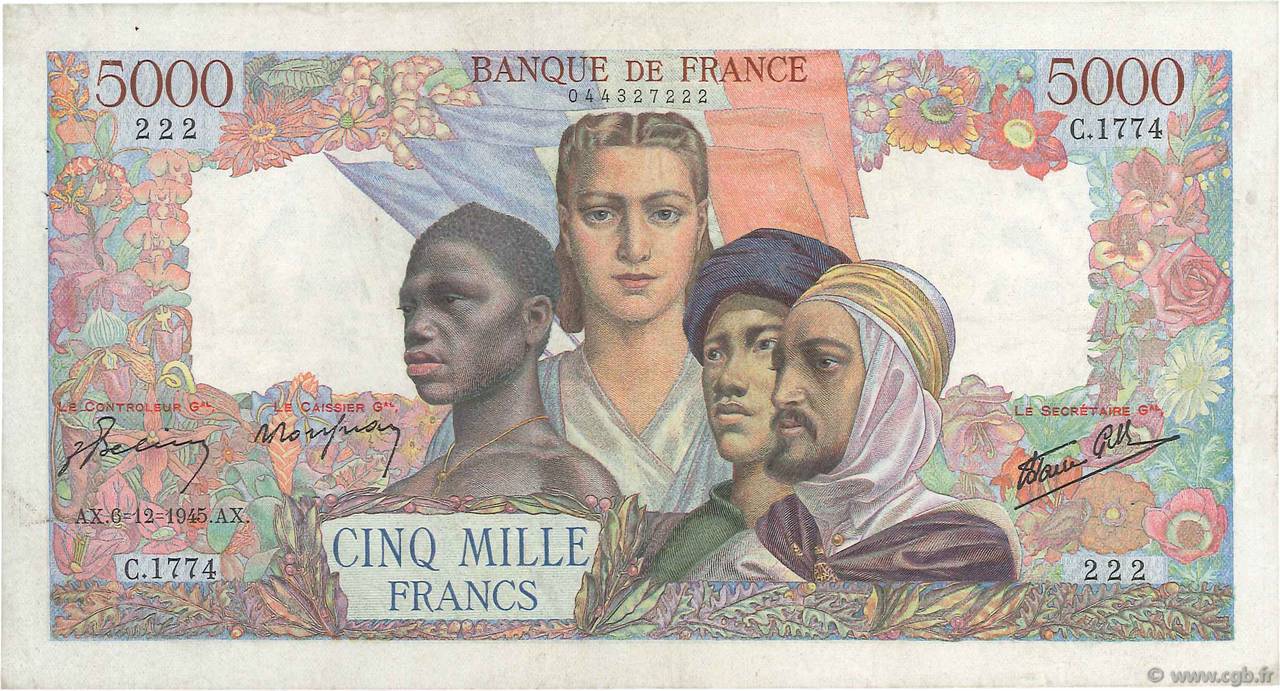 5000 Francs EMPIRE FRANÇAIS FRANCIA  1945 F.47.49 BB
