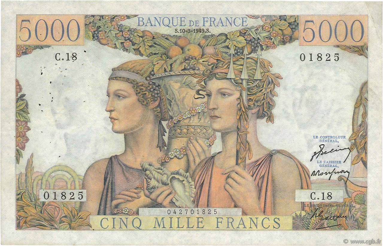 5000 Francs TERRE ET MER FRANCE  1949 F.48.01 F+