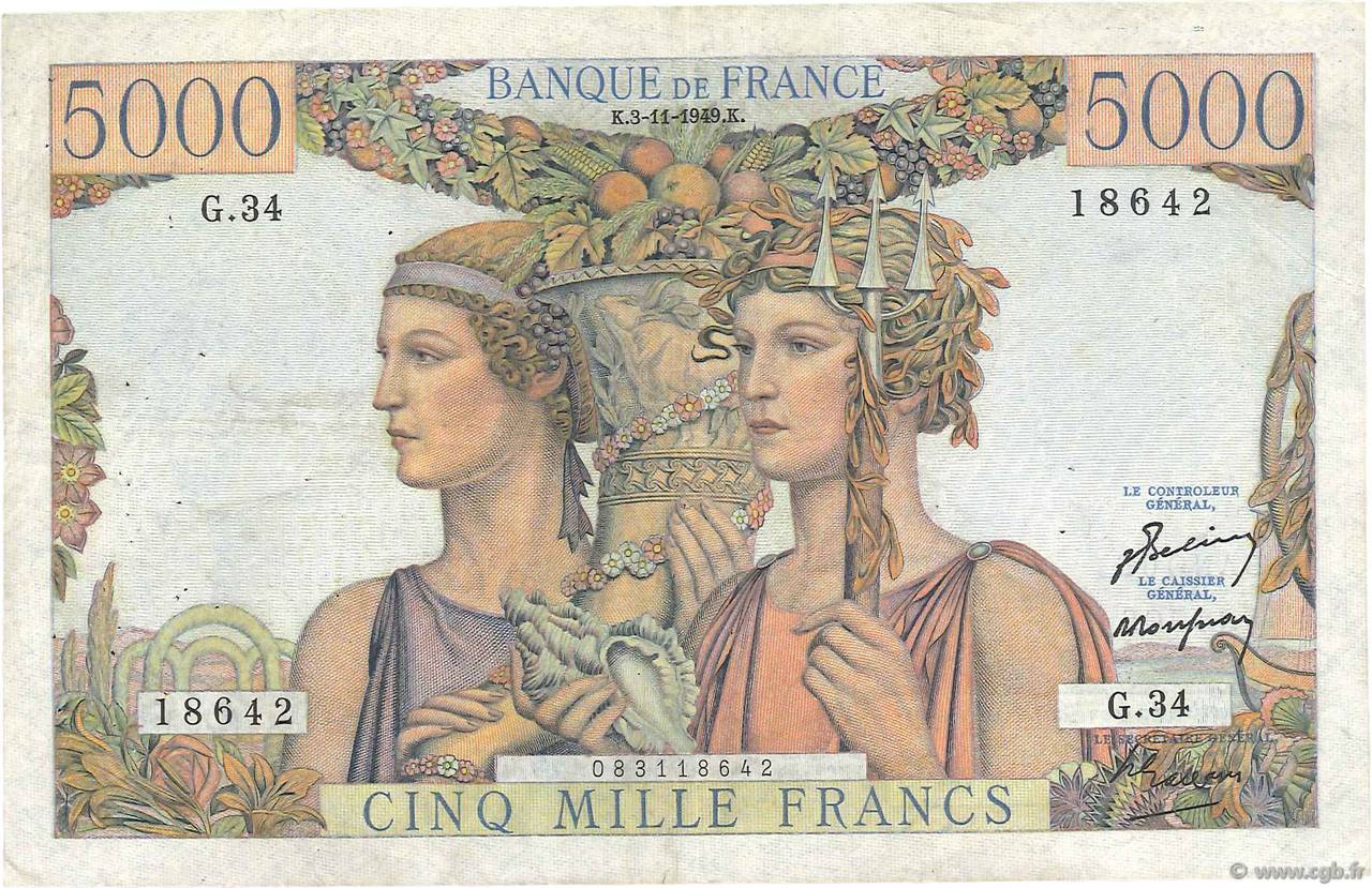 5000 Francs TERRE ET MER FRANCIA  1949 F.48.02 BC