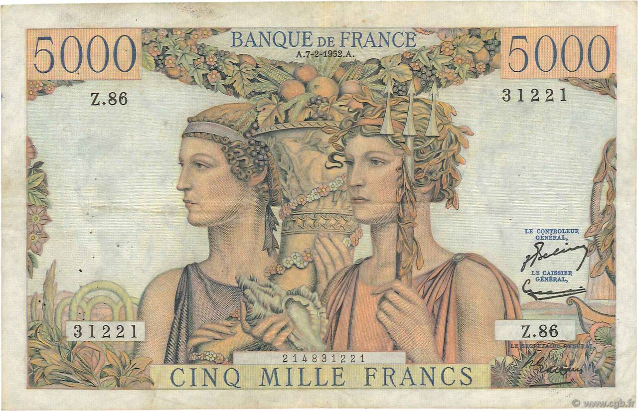 5000 Francs TERRE ET MER FRANCE  1952 F.48.06 F