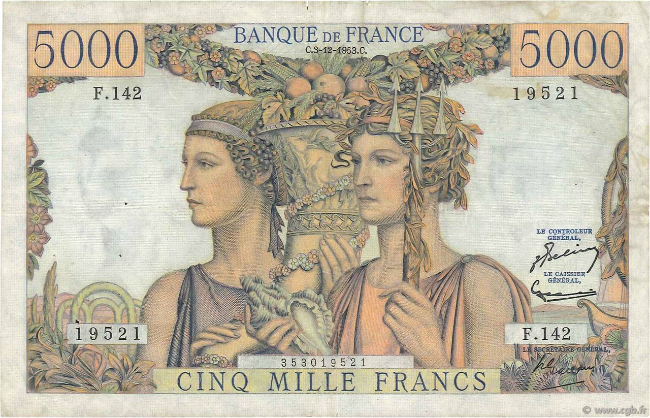 5000 Francs TERRE ET MER FRANCIA  1953 F.48.10 MB