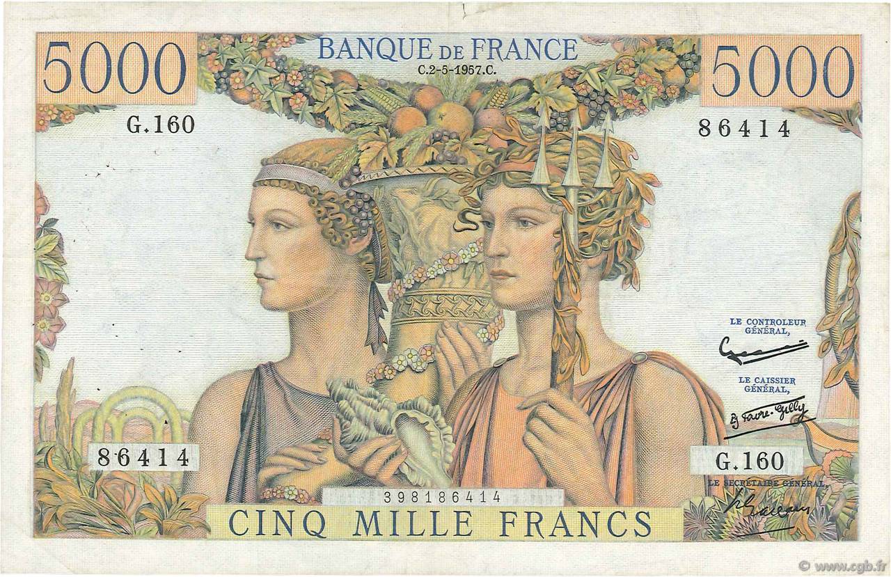 5000 Francs TERRE ET MER FRANCIA  1957 F.48.14 BC