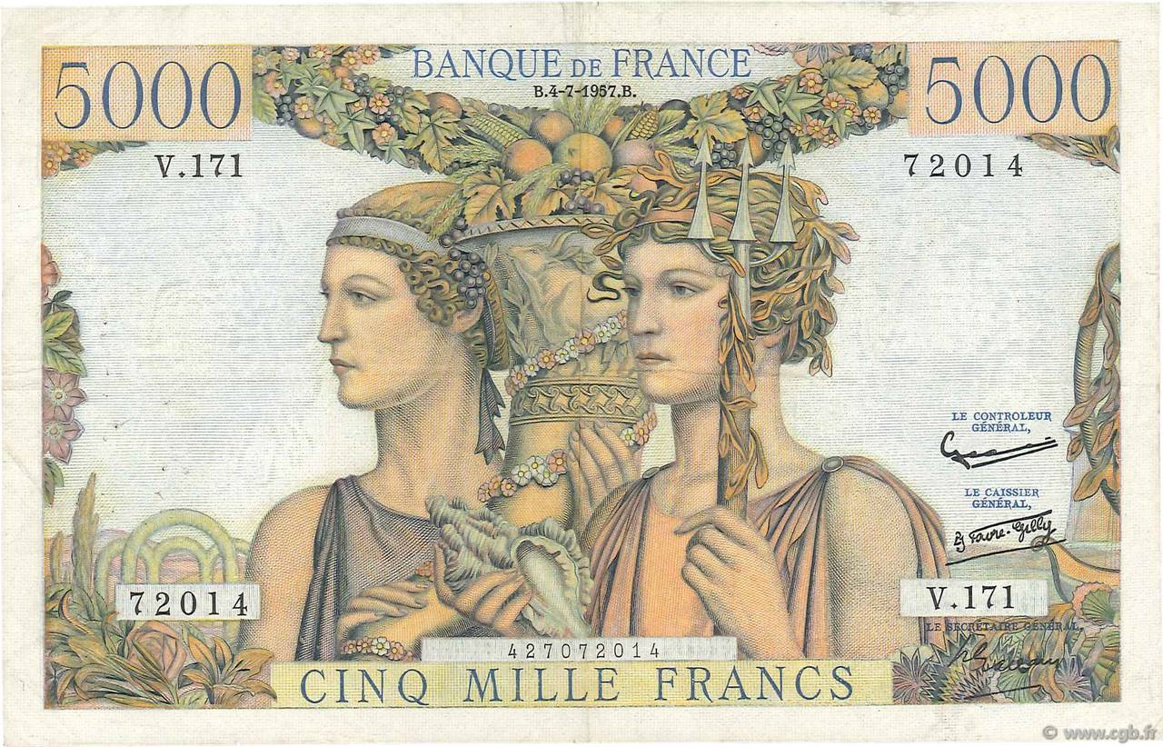 5000 Francs TERRE ET MER FRANCE  1957 F.48.16 TB+