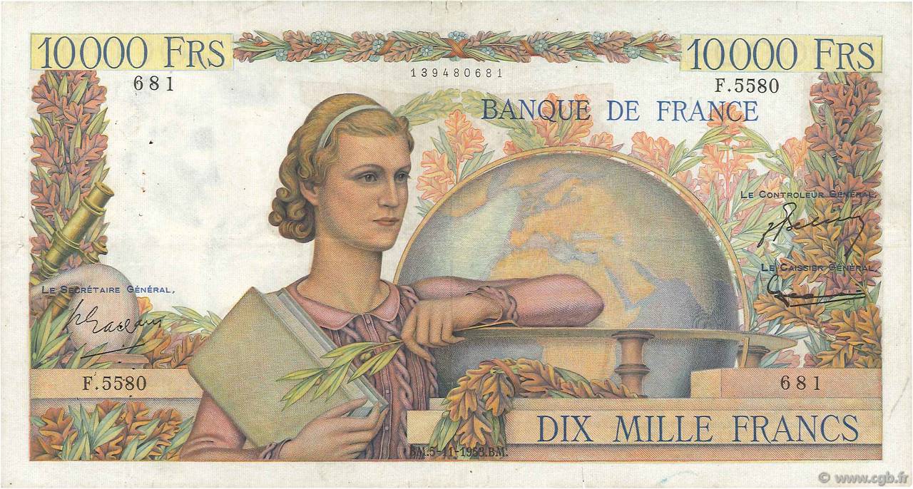 10000 Francs GÉNIE FRANÇAIS FRANCE  1953 F.50.68 F+