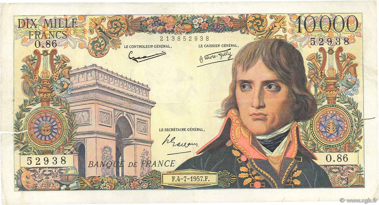 10000 Francs BONAPARTE FRANCIA  1957 F.51.09 BC+