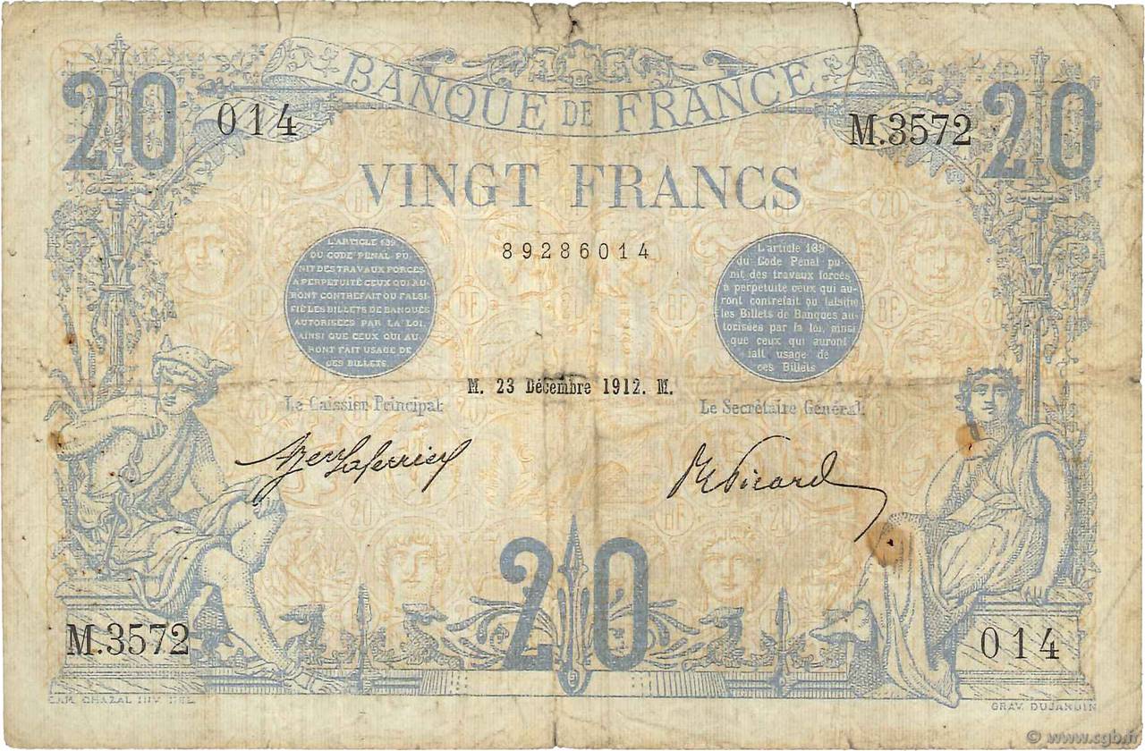 20 Francs BLEU FRANCIA  1912 F.10.02 B