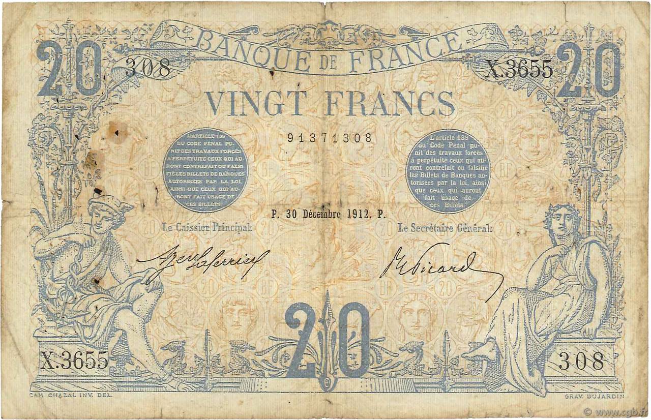 20 Francs BLEU FRANCIA  1912 F.10.02 RC