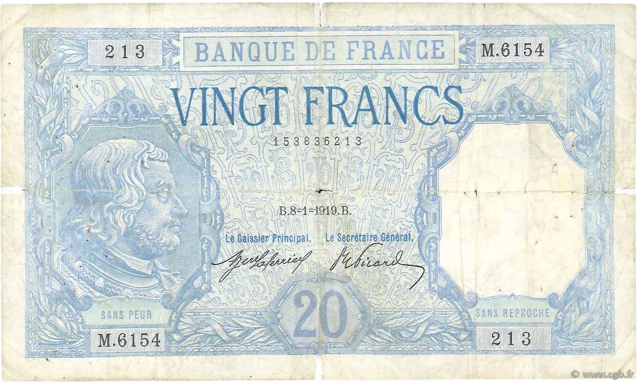 20 Francs BAYARD FRANCE  1919 F.11.04 F
