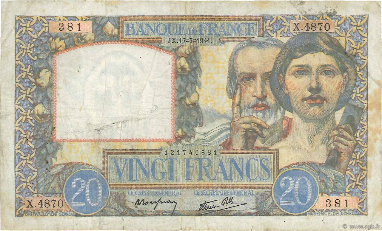 20 Francs TRAVAIL ET SCIENCE FRANKREICH  1941 F.12.16 S