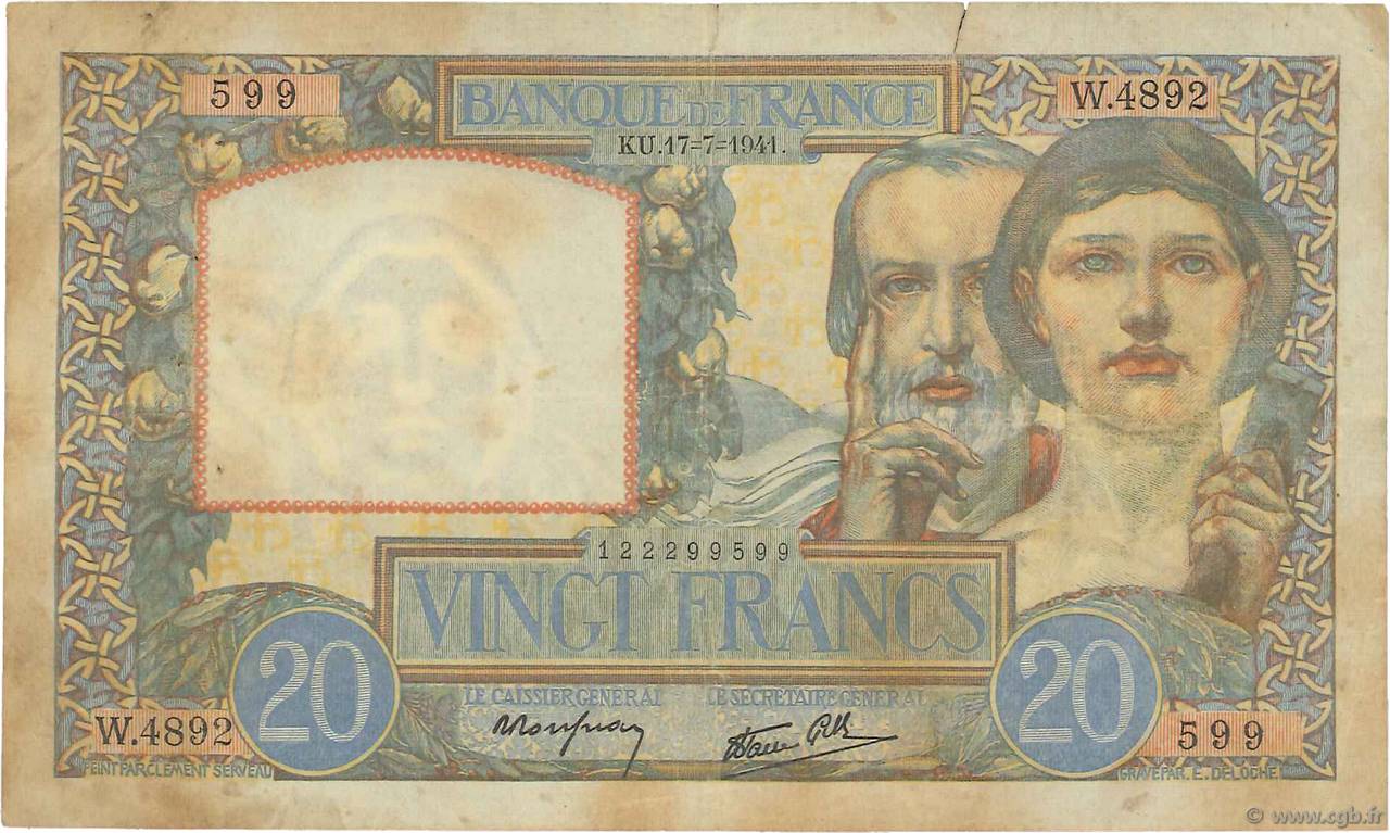20 Francs TRAVAIL ET SCIENCE FRANCIA  1941 F.12.16 BC
