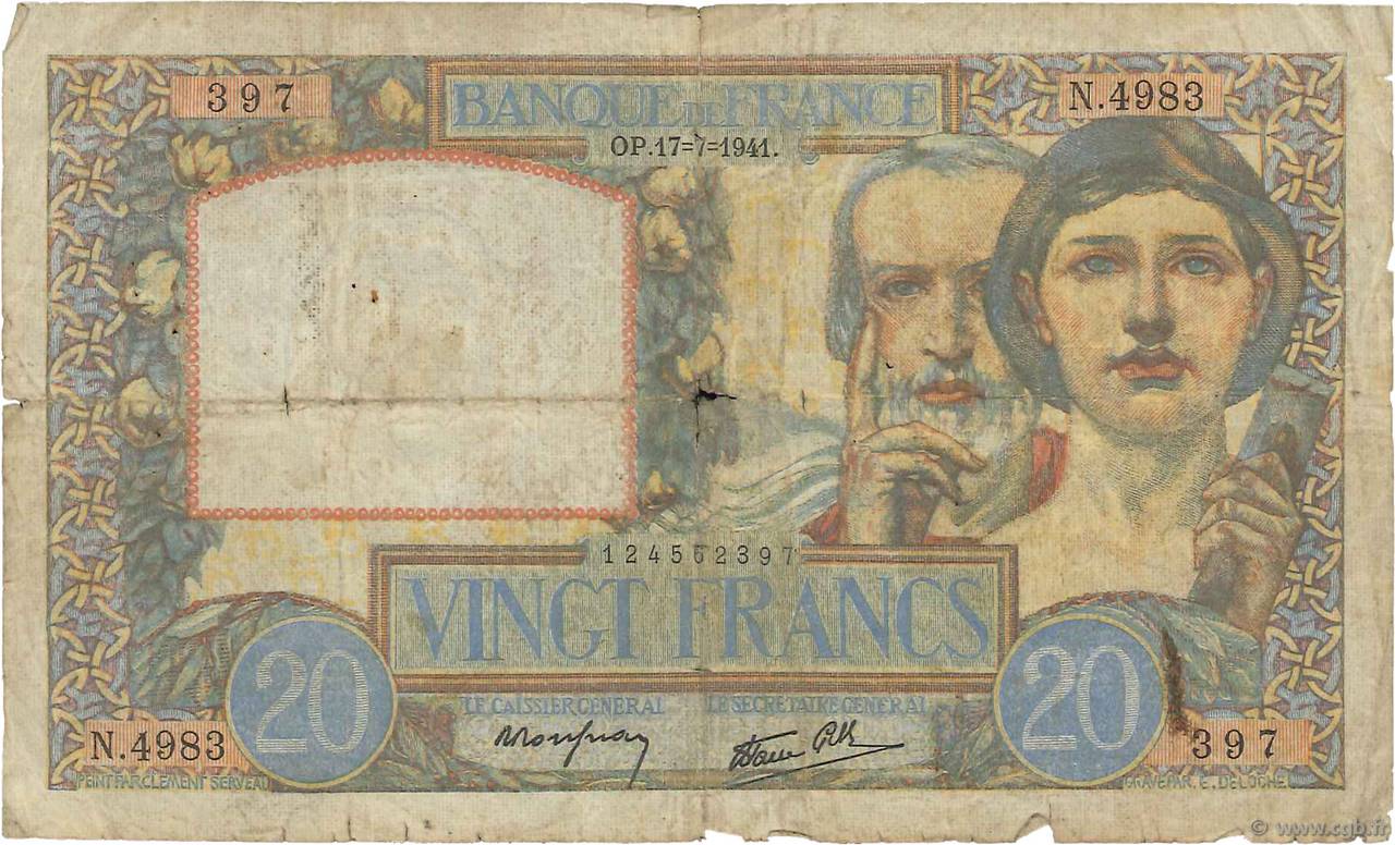 20 Francs TRAVAIL ET SCIENCE FRANCIA  1941 F.12.16 B