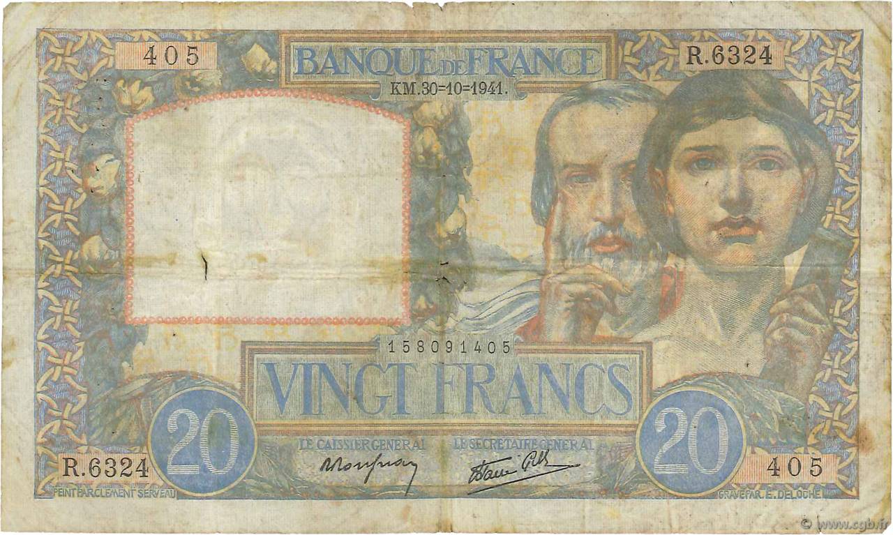 20 Francs TRAVAIL ET SCIENCE FRANCE  1941 F.12.19 G