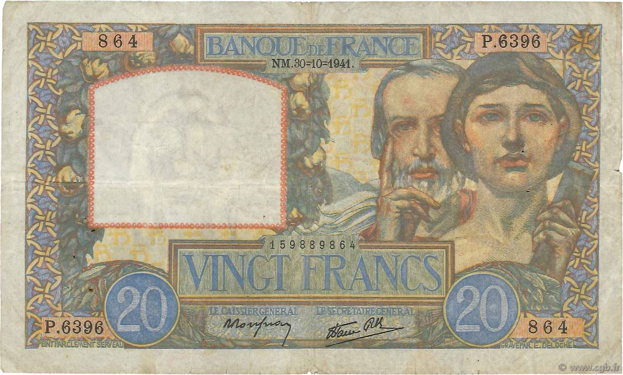 20 Francs TRAVAIL ET SCIENCE FRANKREICH  1941 F.12.19 S