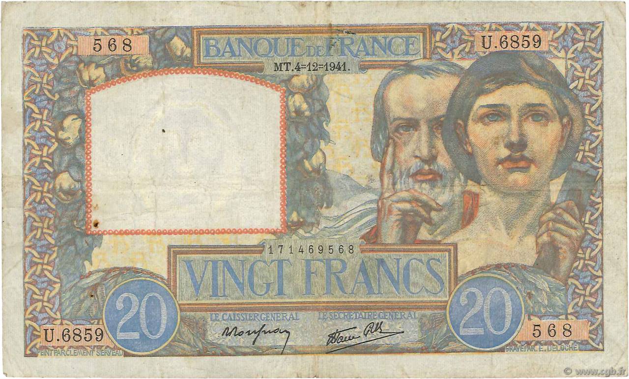 20 Francs TRAVAIL ET SCIENCE FRANKREICH  1941 F.12.20 S