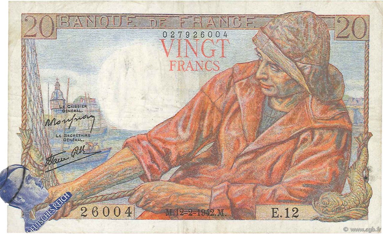 20 Francs PÊCHEUR FRANCE  1942 F.13.01 VF