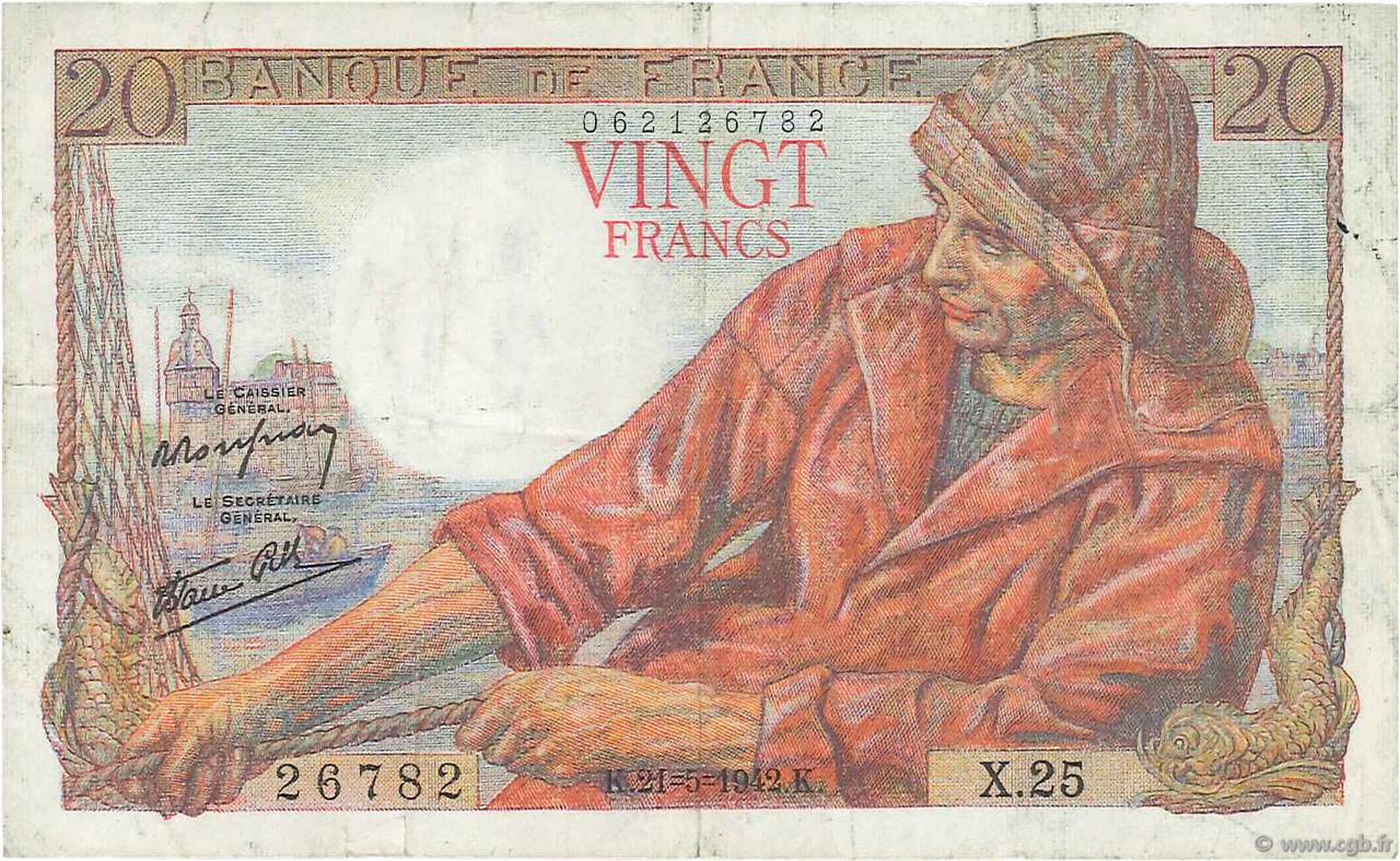 20 Francs PÊCHEUR FRANCIA  1942 F.13.02 q.SPL