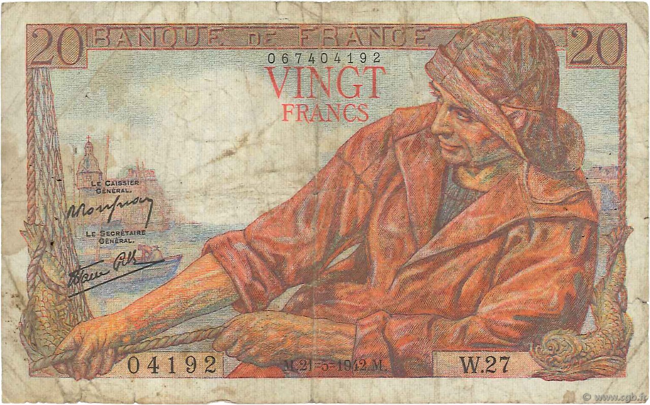 20 Francs PÊCHEUR FRANCIA  1942 F.13.02 RC+