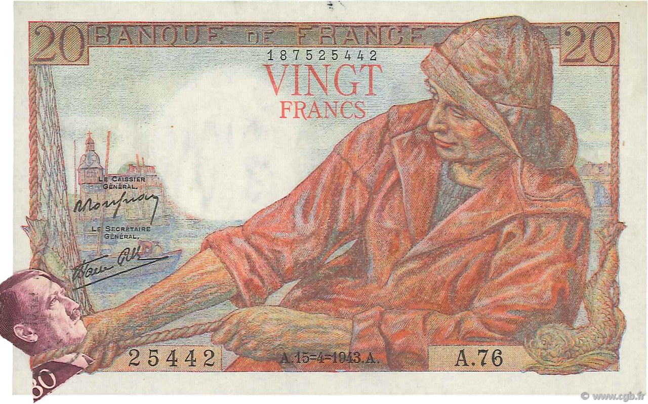 20 Francs PÊCHEUR FRANCIA  1943 F.13.06 BB