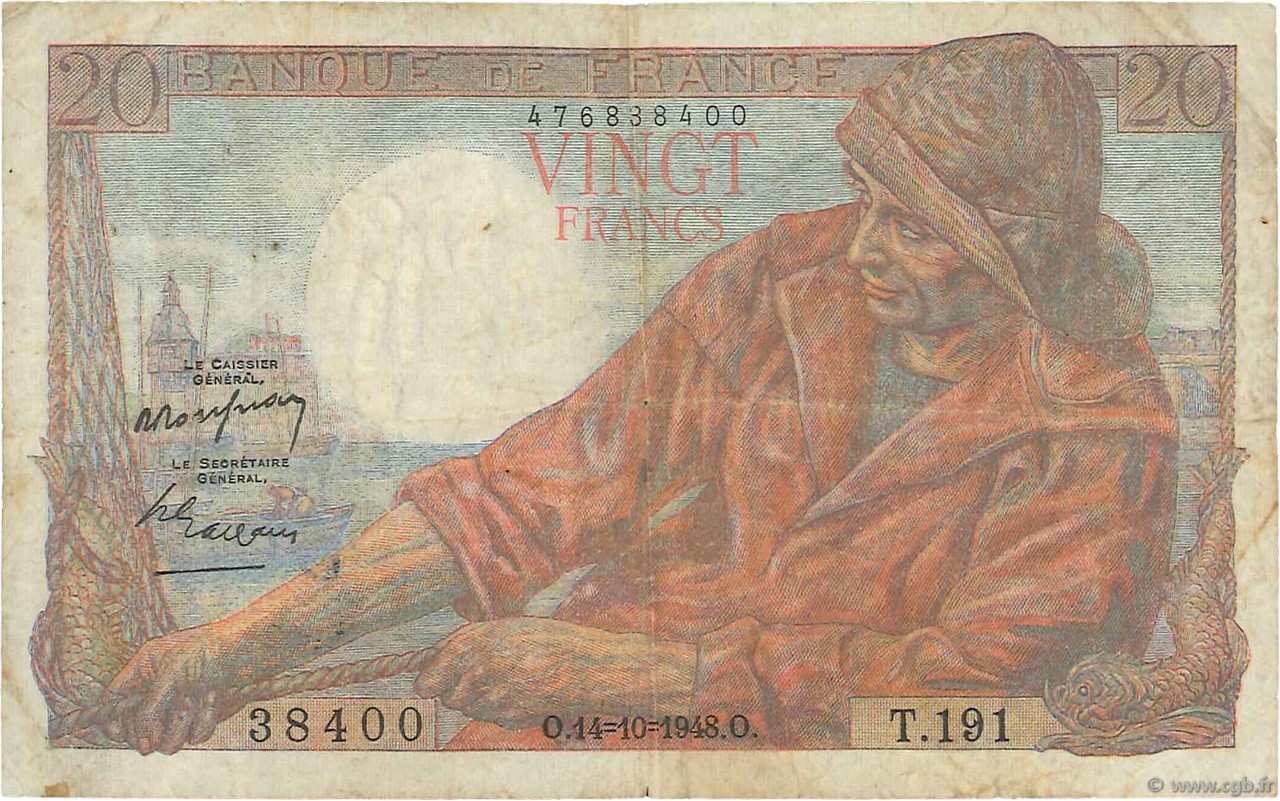 20 Francs PÊCHEUR FRANKREICH  1948 F.13.13 fSS